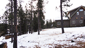 Image of house from a distance with snow on the ground